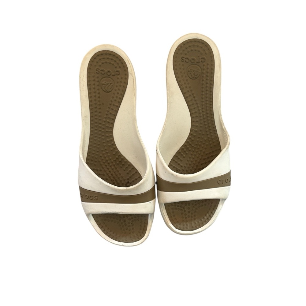 CROCS  Sassari Slide Wedge White and Brown Sandals Womens Size 8 - Picture 4 of 11